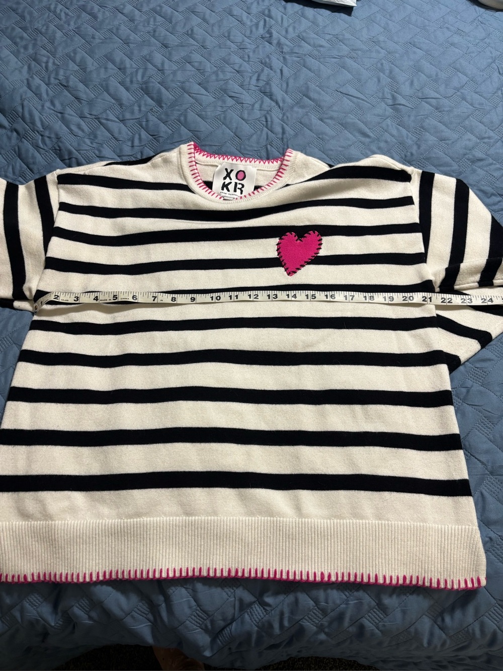 Striped Black and White Sweater with Pink Heart